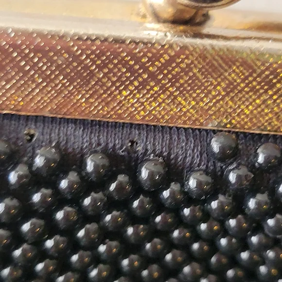 Vintage Beaded Black Clutch Bag Silver Chain Strap ~ 1960? ~ Made in Hong Kong - Picture 16 of 16